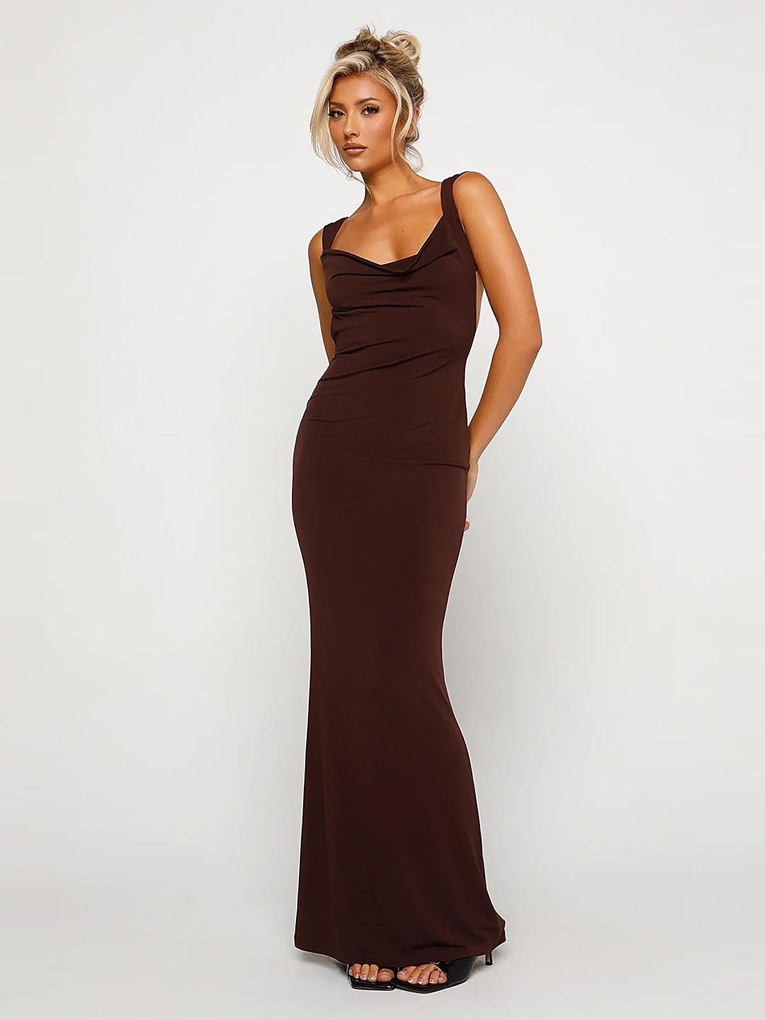 

LULU & SKY Open-back Cowl Neck Maxi Dress, Brown