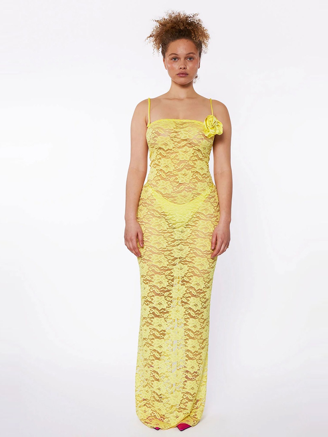 

LULU & SKY Sheer Lace Strappy Maxi Dress, Yellow