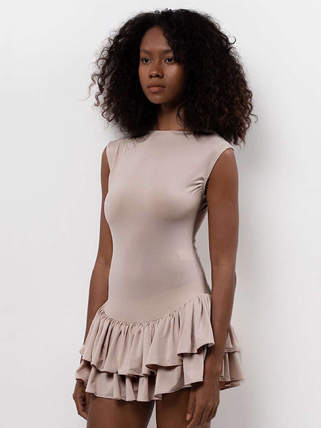 

LULU & SKY Layered Flounce Hem Drop Waist Mini Dress, Pink