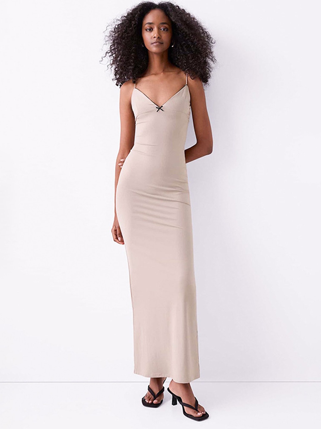 

LULU & SKY Shoulder Strap Sheath Maxi Dress, Khaki