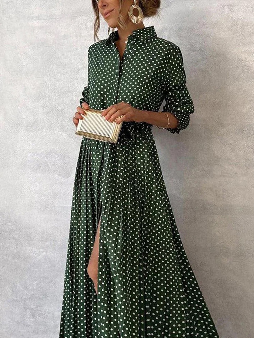 

LULU & SKY Polka Dot Printed Maxi Dress, Green