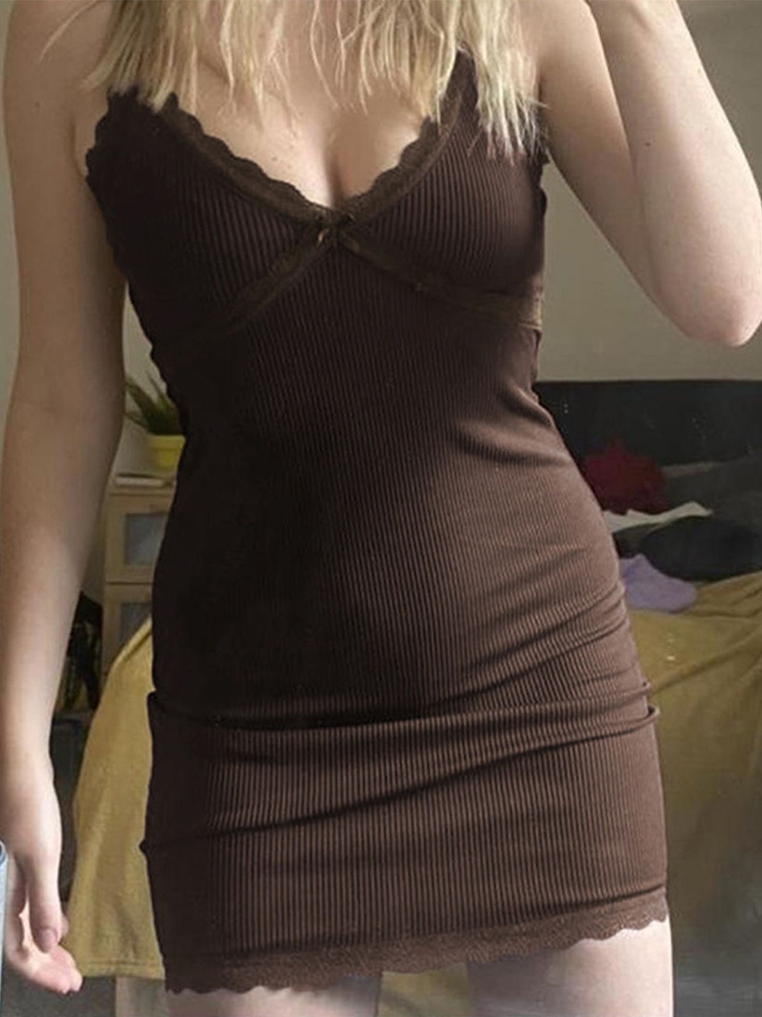 

LULU & SKY Shoulder Straps Sheath Dress, Brown