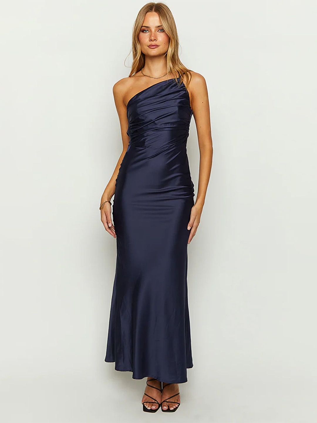 

LULU & SKY One Shoulder Gadhered Detail Maxi Dress, Navy blue