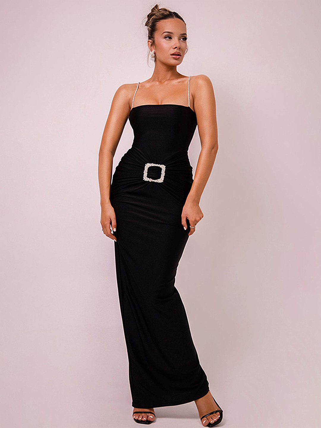 

LULU & SKY Shoulder Strap Bodycon Maxi Dress, Black