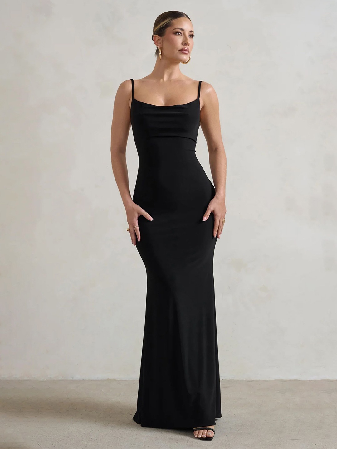 

LULU & SKY Shoulder Straps Backless Sheath Maxi Dress, Black