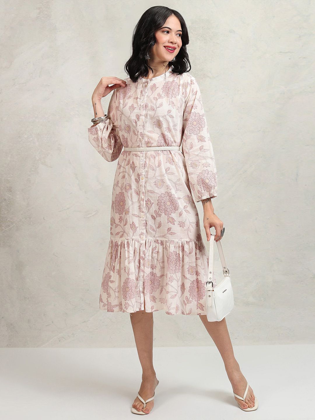 

Vishudh Floral Print A-Line Midi Dress, Mauve