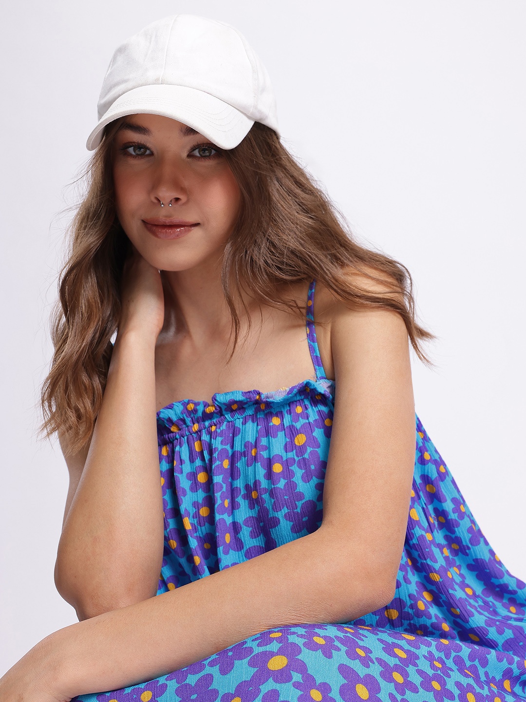 

DressBerry Effortlessly Feminine Ruffles Floral Printed A-line Dress, Blue