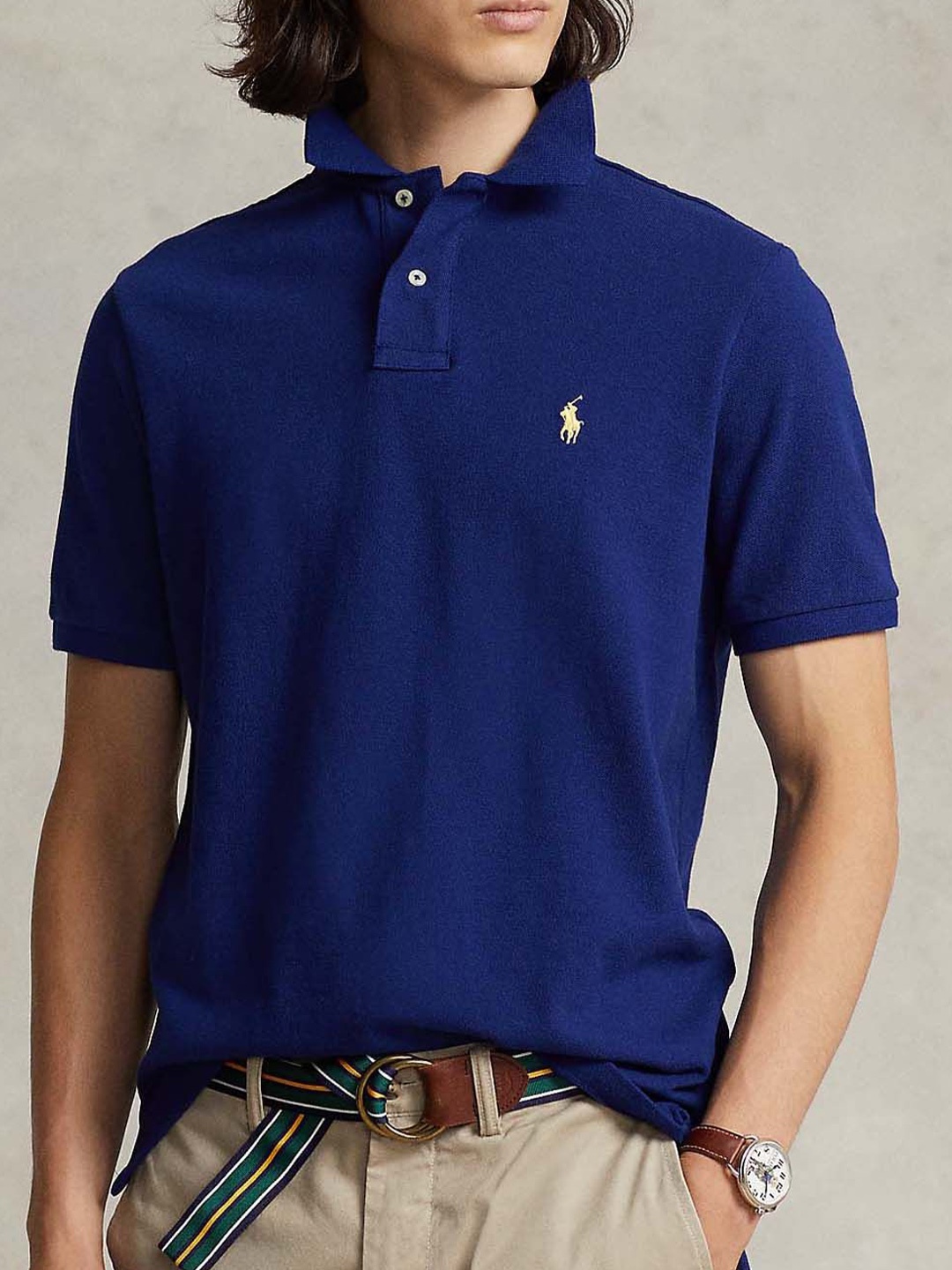 

Polo Ralph Lauren Men Solid Polo Collar Cotton T-Shirt, Blue