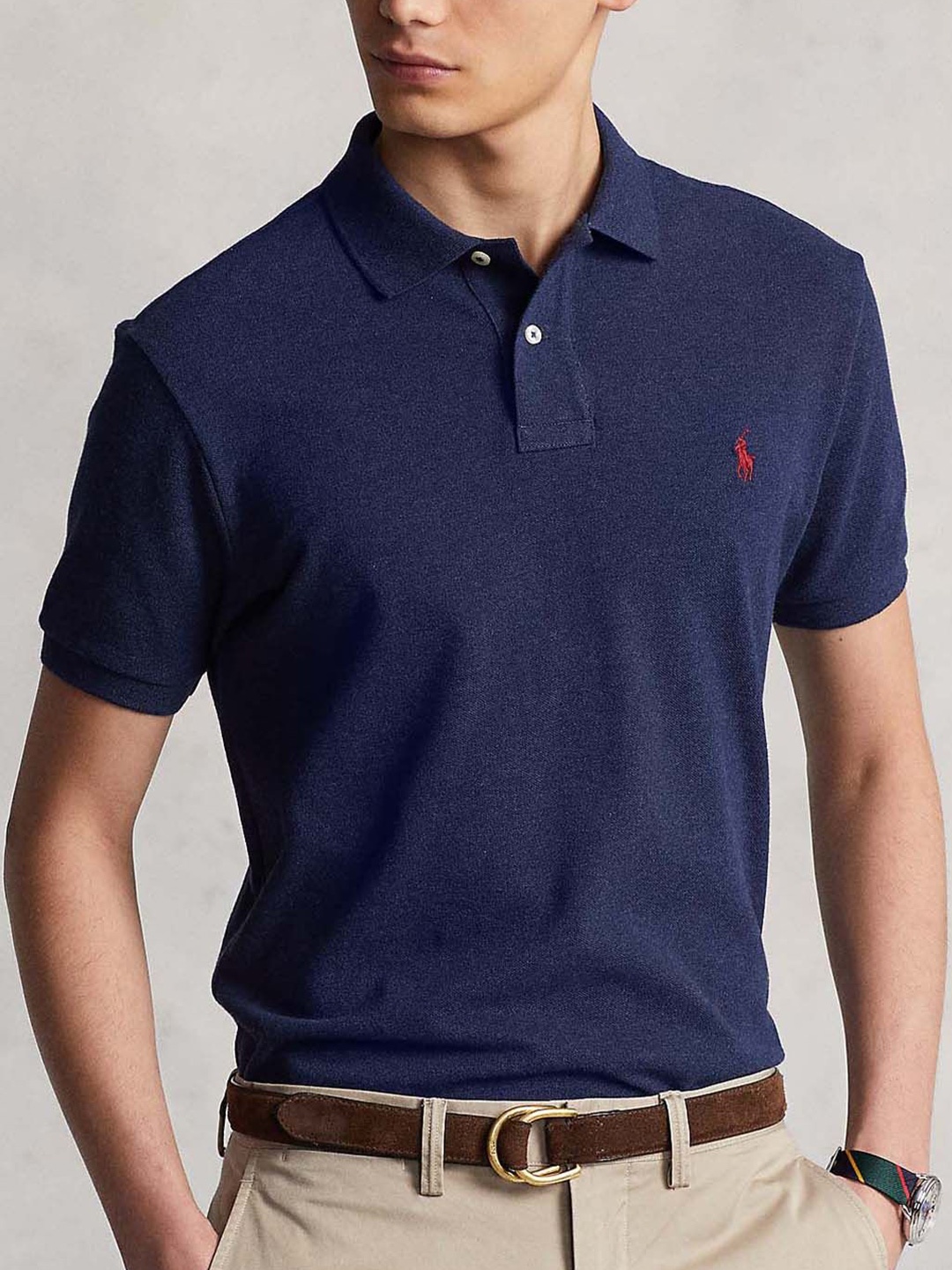 

Polo Ralph Lauren Men Solid Polo Collar Cotton T-Shirt, Navy blue