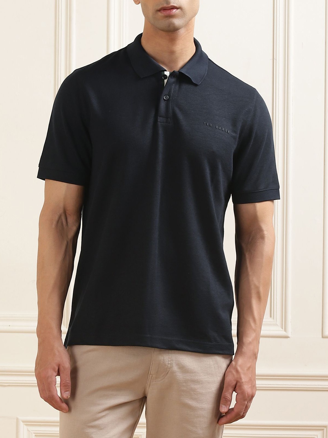 

Ted Baker Men Solid Polo Collar T-shirt, Black