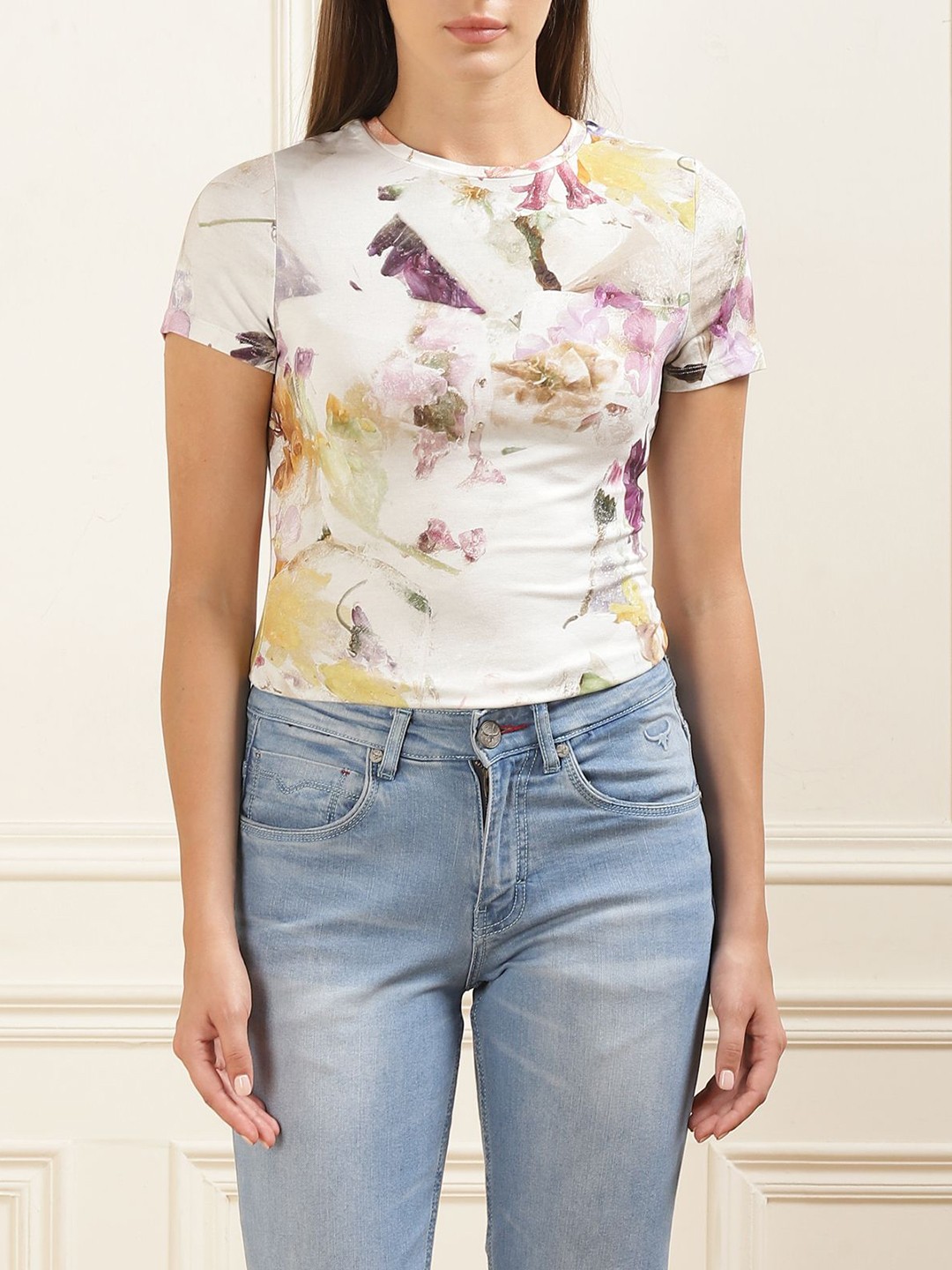 

Ted Baker Women Floral Printed Round Neck T-shirt, White