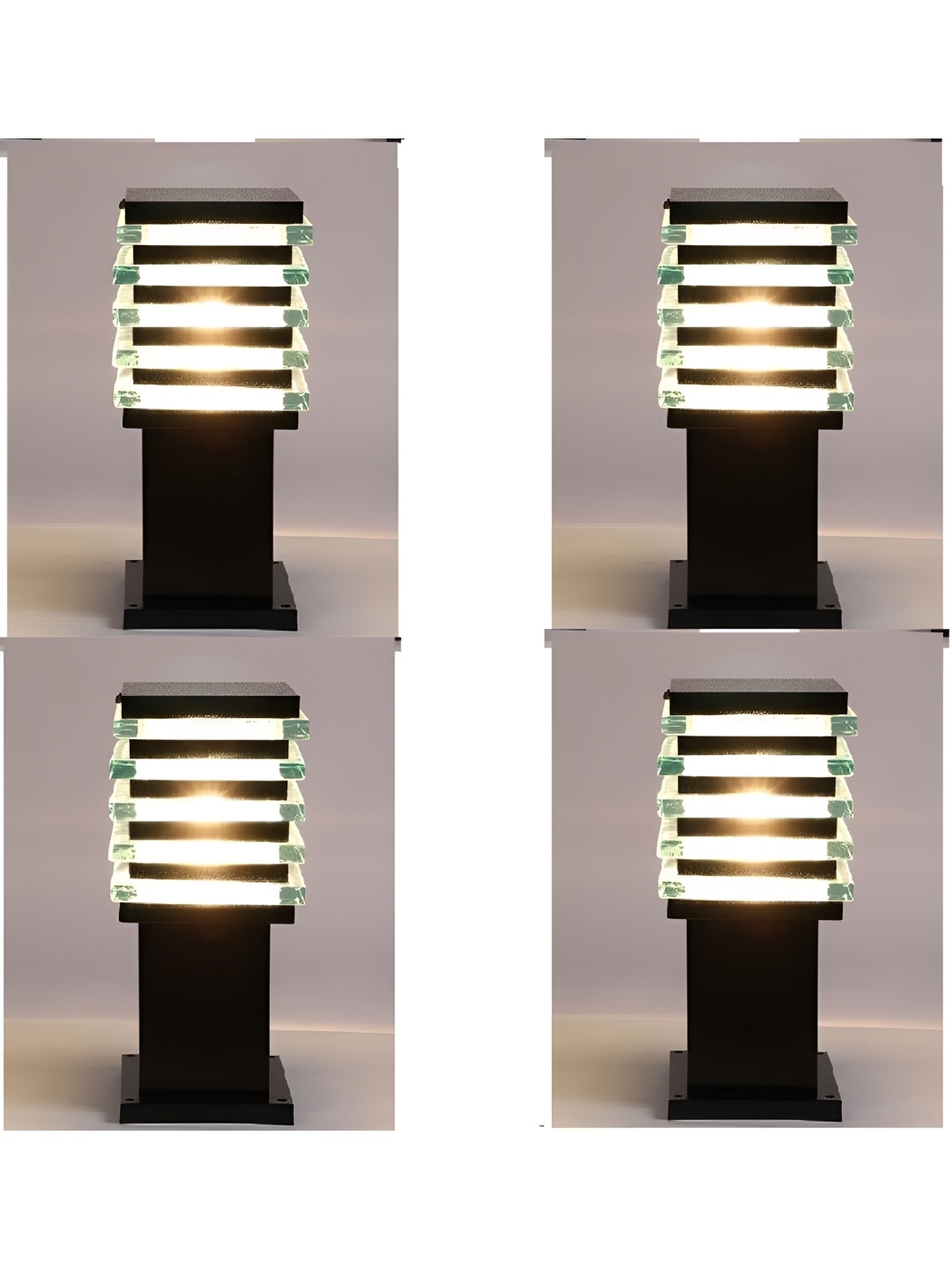 

SPARK WORLD White & Black 4 Pieces Metal Square Shaped Outdoor Lamps