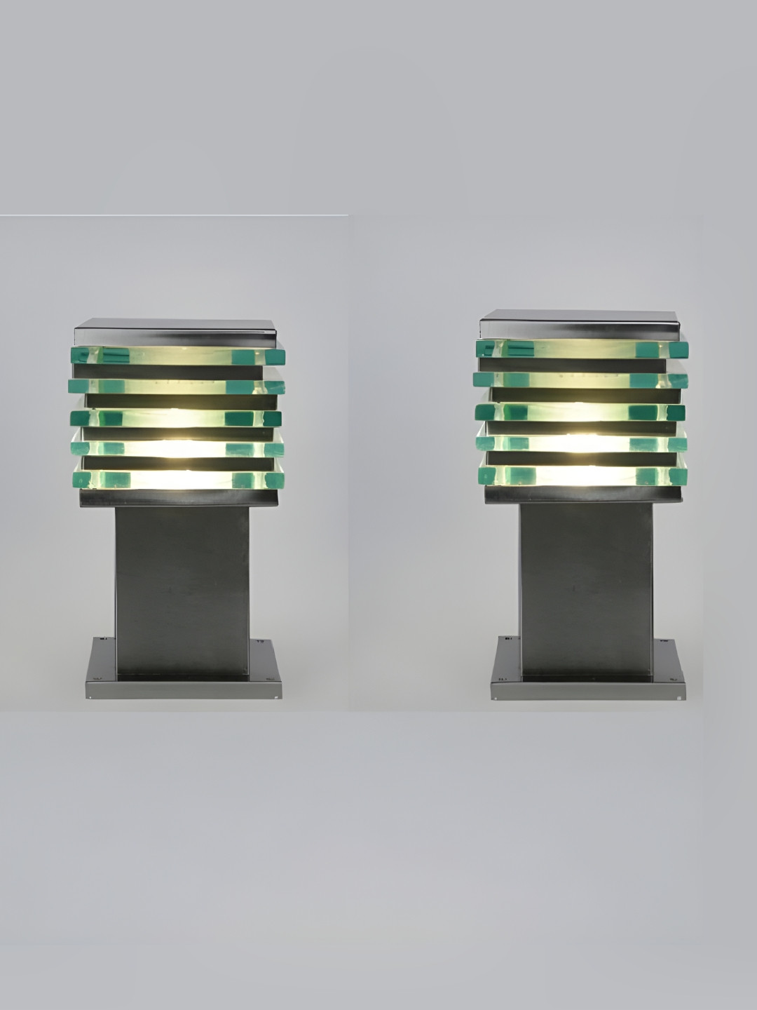 

SPARK WORLD Silver Toned & Green 2 Pieces Textured Square Aluminium Outdoor Lamps