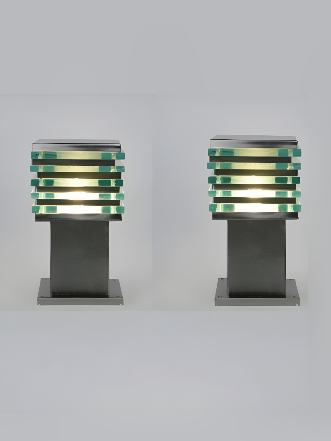 

SPARK WORLD Silver Toned & Green 2 Pieces Cubical LED Gate Lights