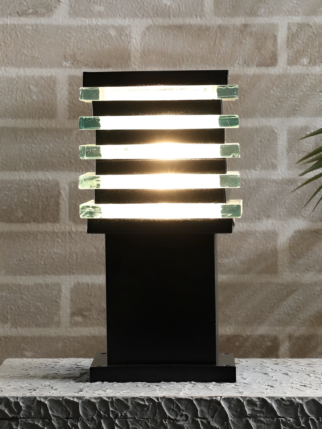 

SPARK WORLD Back & Transparent 2 Pieces Metal Rectangle Outdoor Lamps, Black