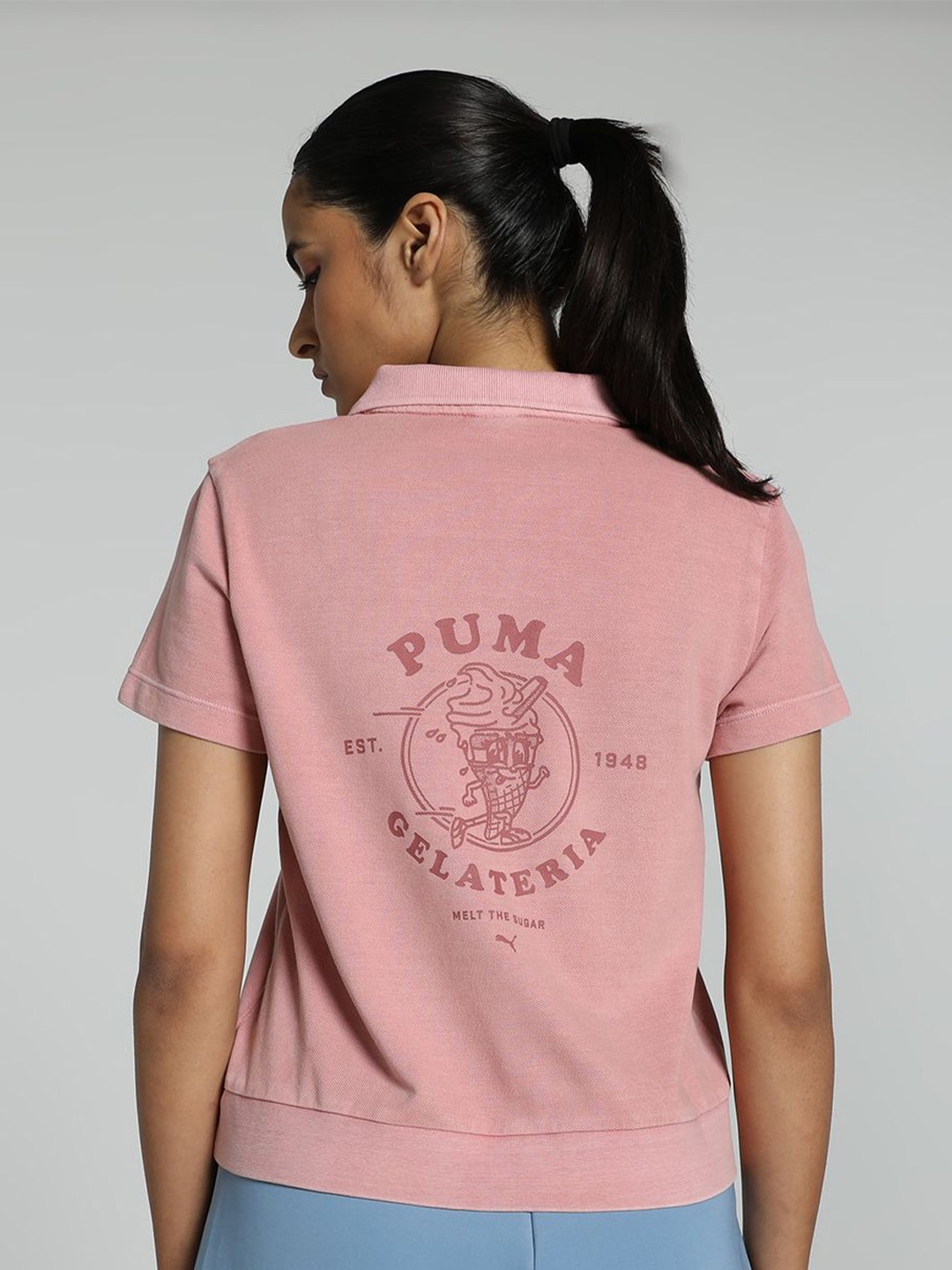 

Puma Women Classics Graphic Polo Collar Printed Short Sleeves Tshirts, Pink