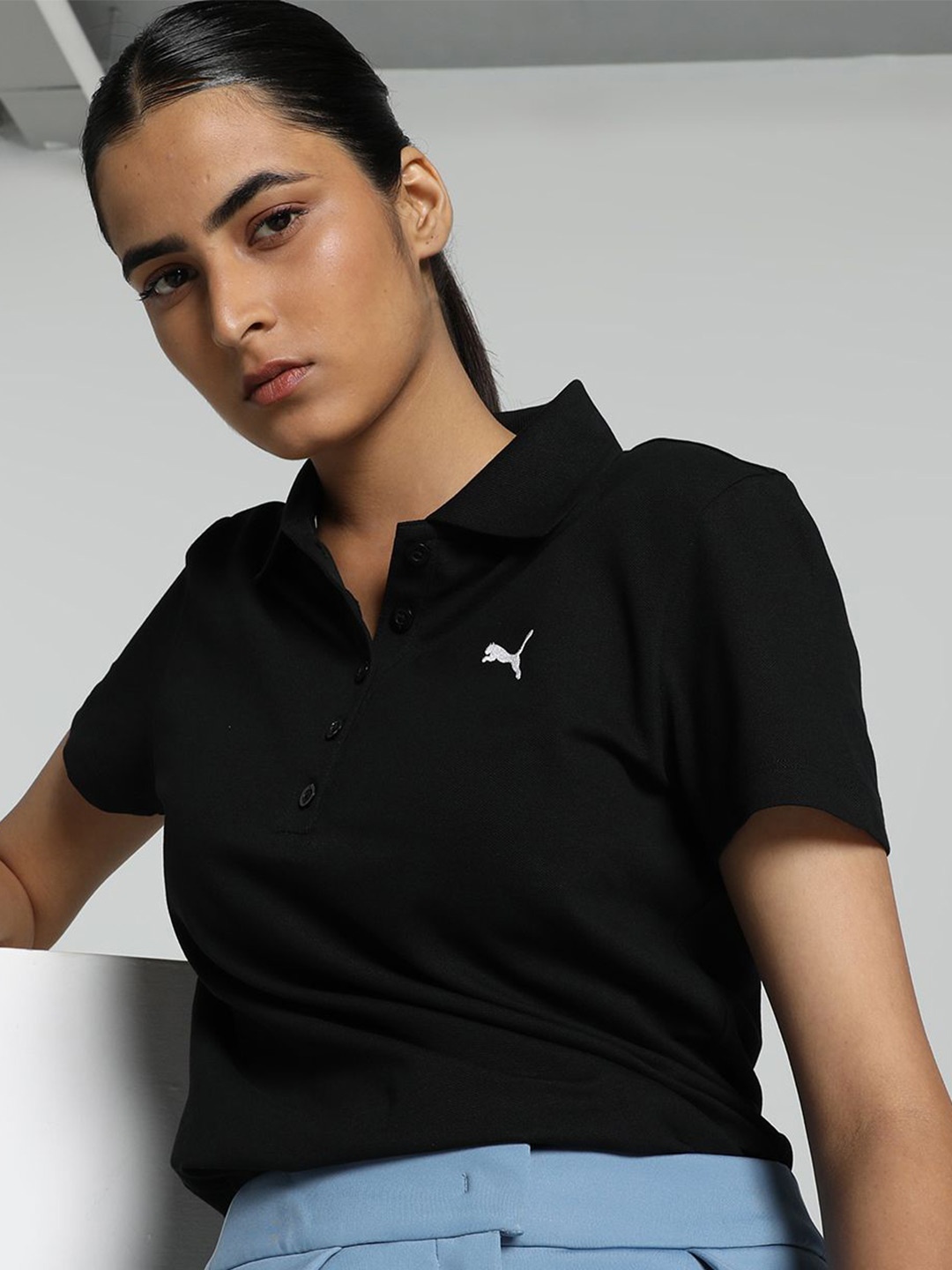 

Puma Solid Brand Logo Polo Collar T-Shirts, Black