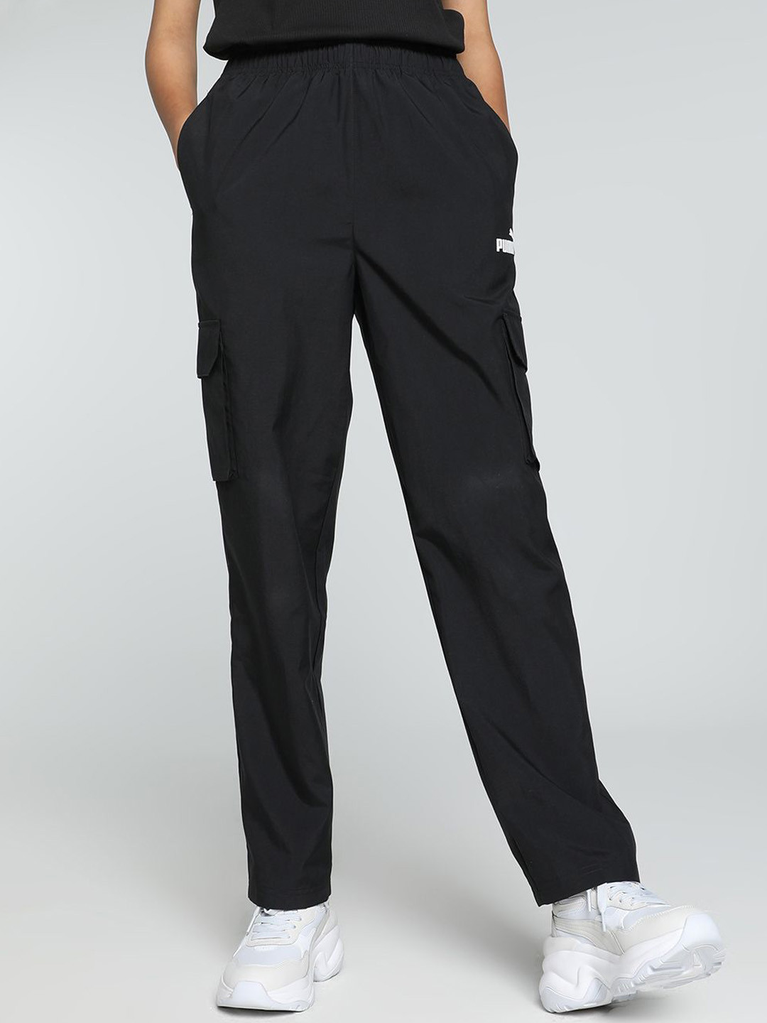 

Puma POWER Women Brand Logo Printed Mid-Rise Regular Fit Cargo Pant, Black