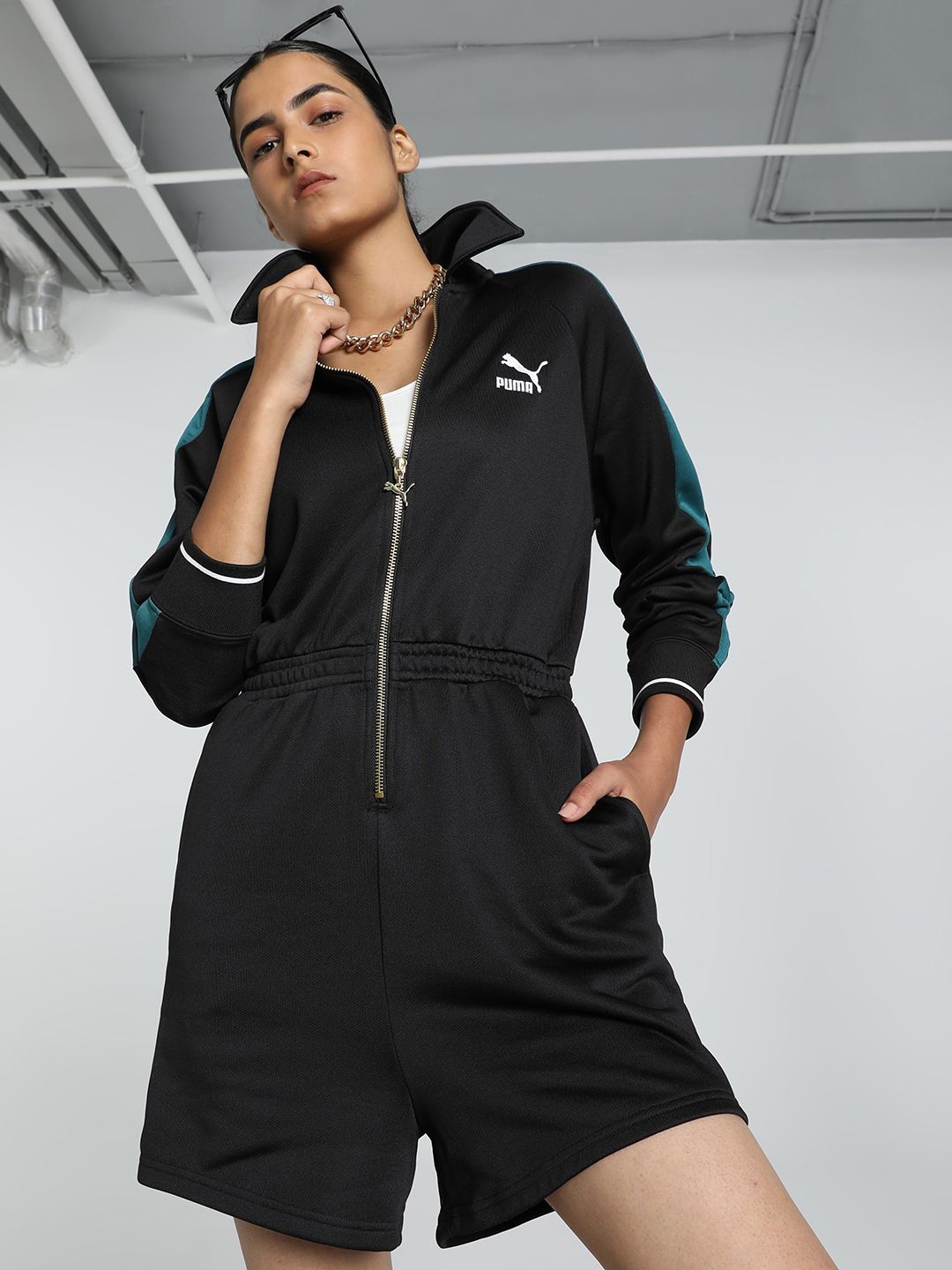 

Puma T7 Mock Collar Basic Jumpsuit, Black