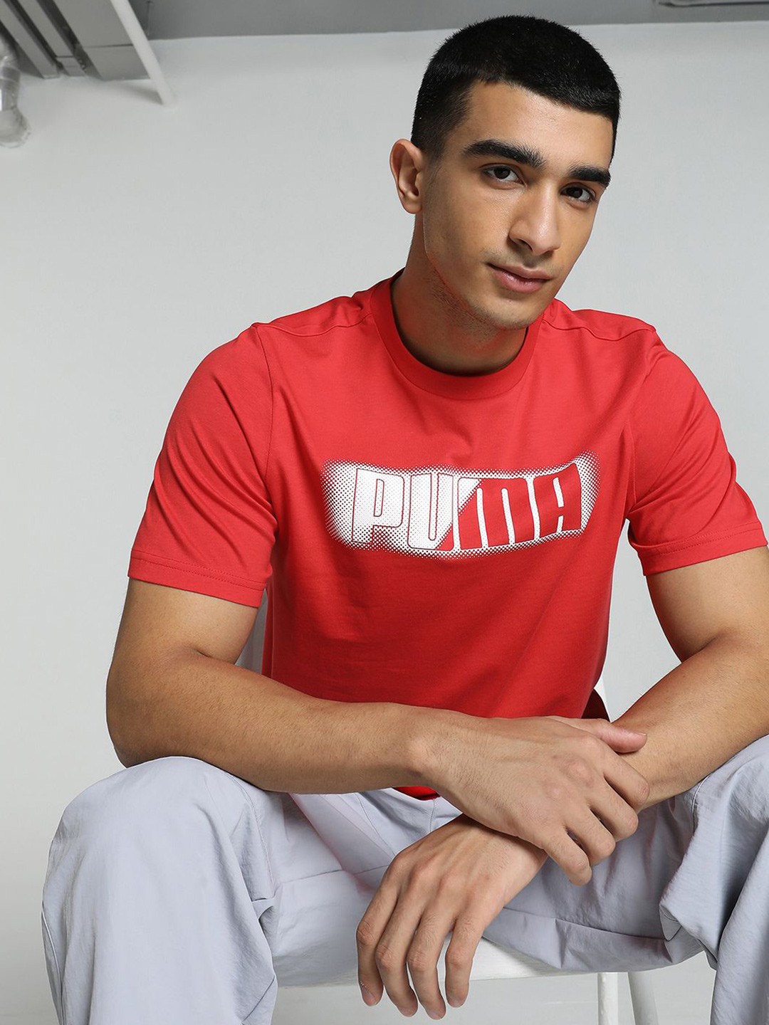 

Puma Men Graphics Logo Printed Regular Fit Tshirts, Red