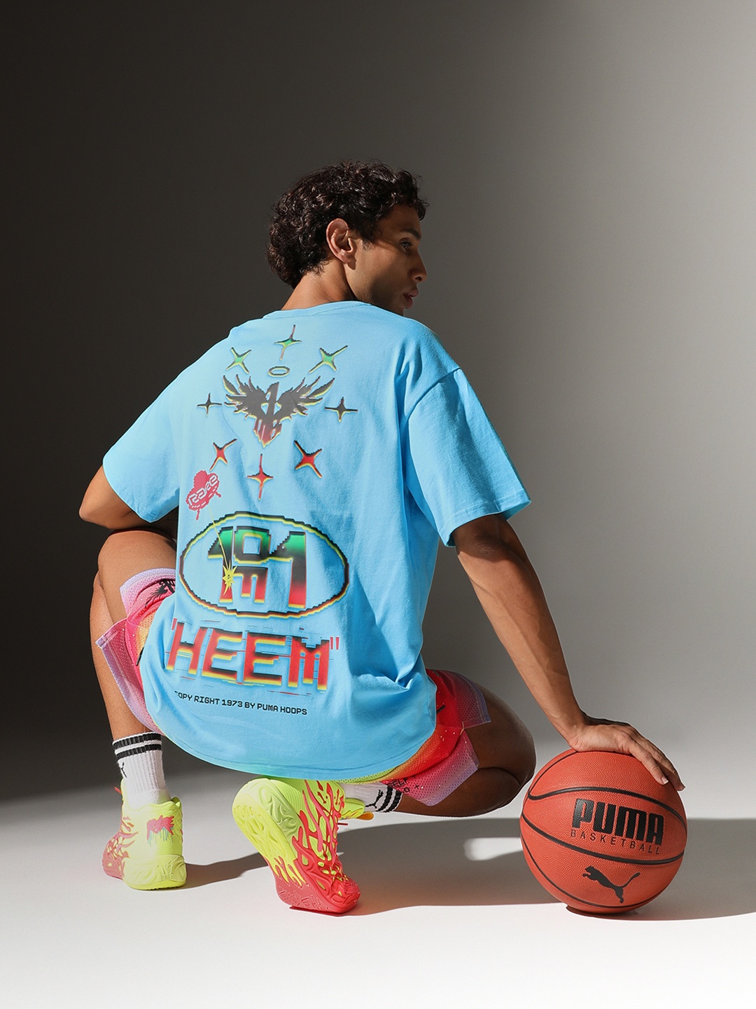 

Puma Men MELO 1Love Oversized Fit Basketball Tee Round Neck Tshirts, Blue