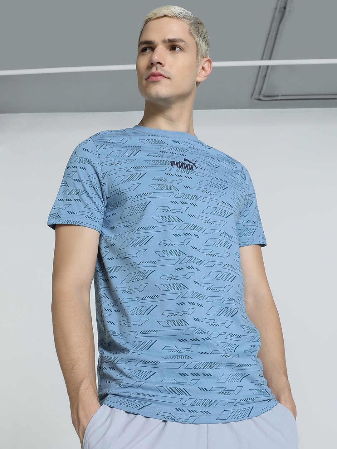 

Puma Ess Aop Printed Slim-Fit Tee, Blue