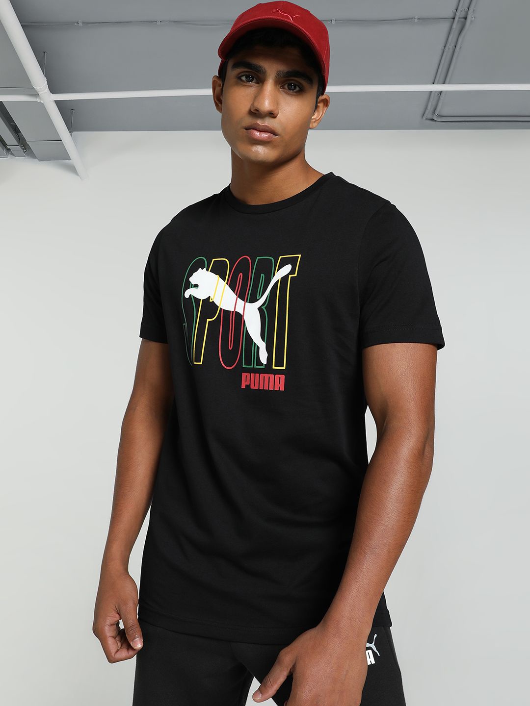 

Puma Men Sport Graphic Slim Fit Brand Logo Printed T-Shirt, Black