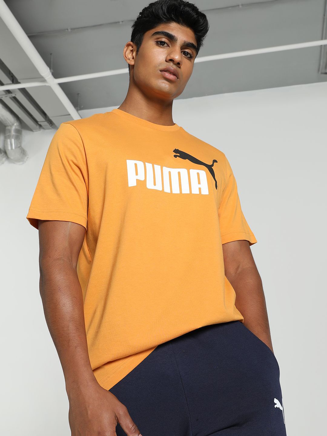 Puma Men Ess 2 Color Logo Round Neck T-Shirt, Brown