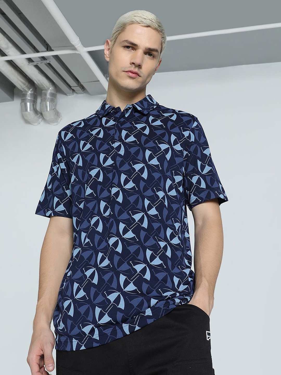 

Puma Men Teamsports Premium Printed Relaxed Fit Polo, Blue