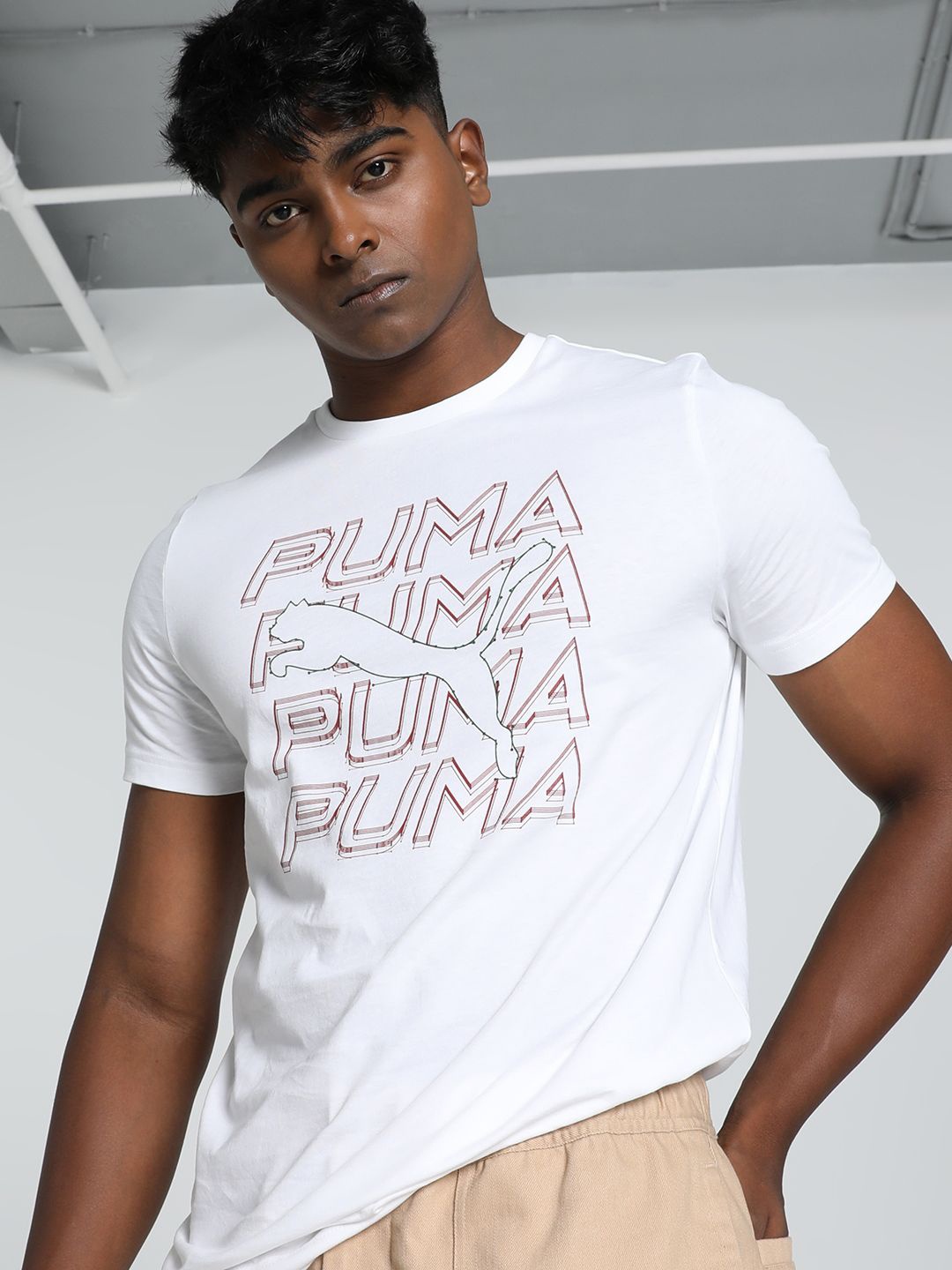 

Puma Cat Graphic Printed Cotton Slim Fit T-Shirt, White