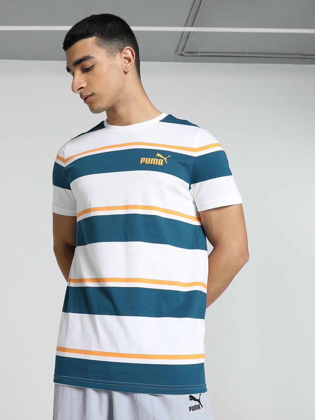 

Puma ESS Striped Slim Fit Tee, Blue