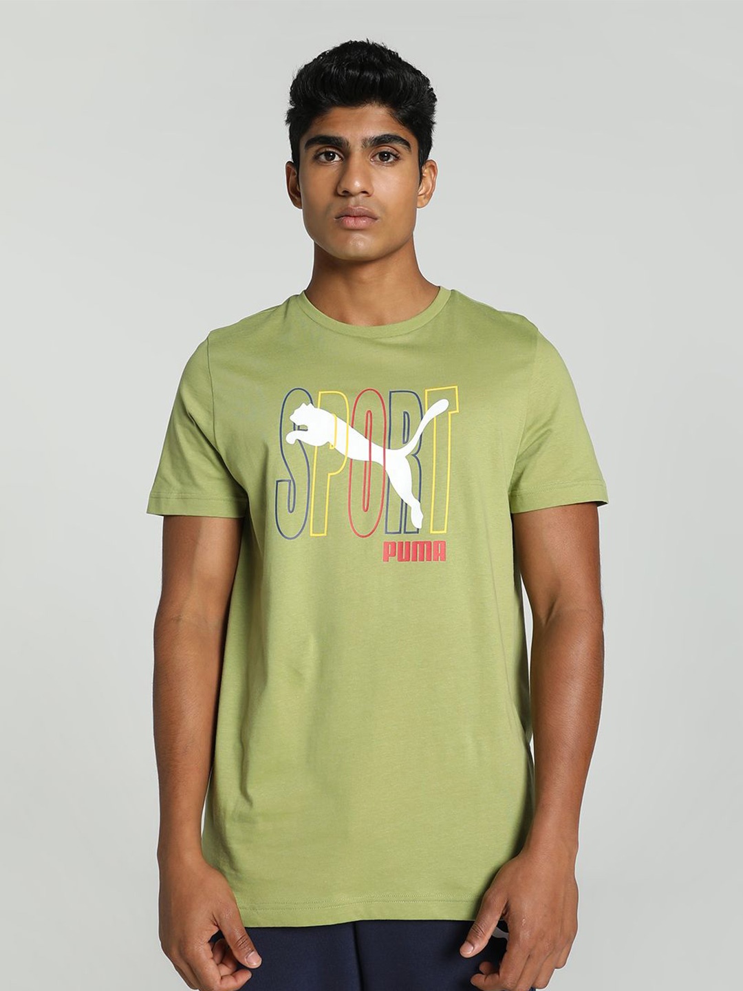 

Puma Men Sport Graphic Slim Fit Tee Printed Regular Fit Tshirts, Green