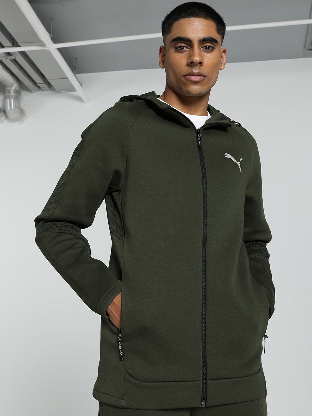 

Puma EVOSTRIPE Full-Zip Men Slim Fit Long Sleeves Hoodie, Olive