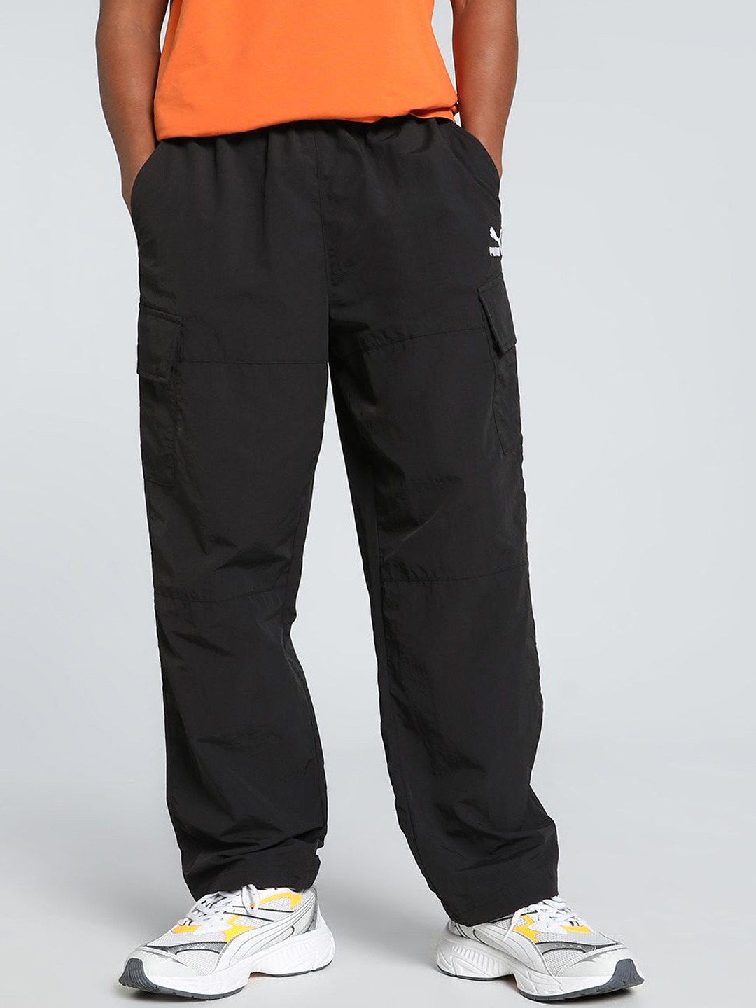 

Puma Classics Men Brand Logo Printed Cargo Pants, Black