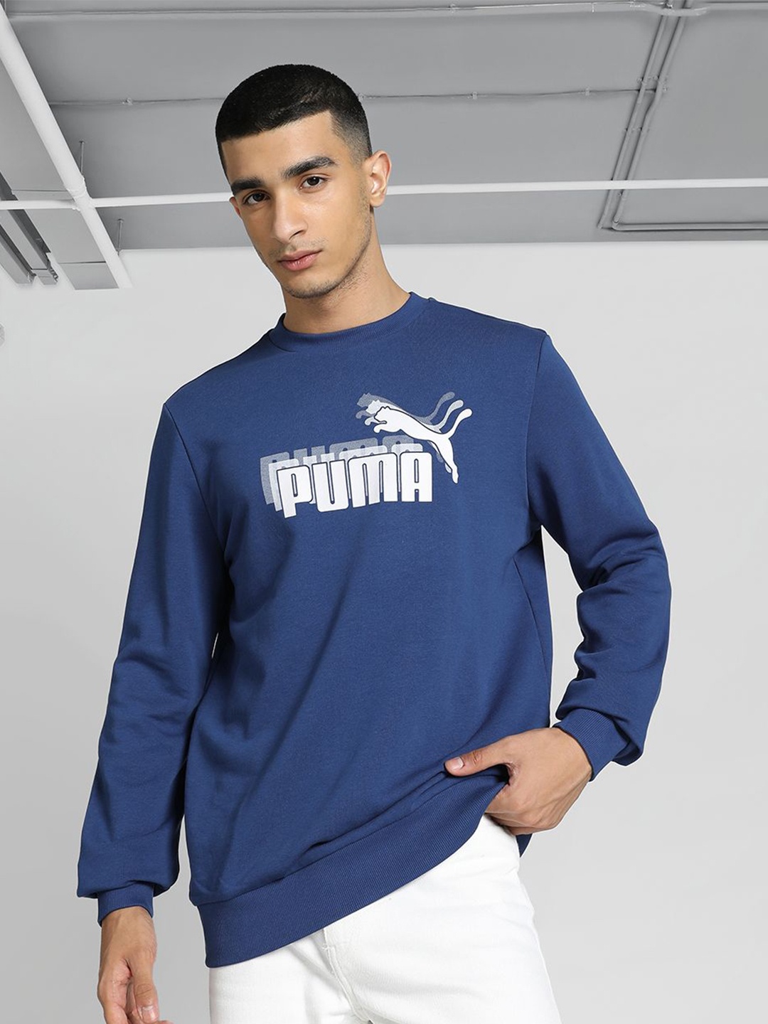 

Puma Printed Cotton Crew-Neck Sweatshirt, Blue