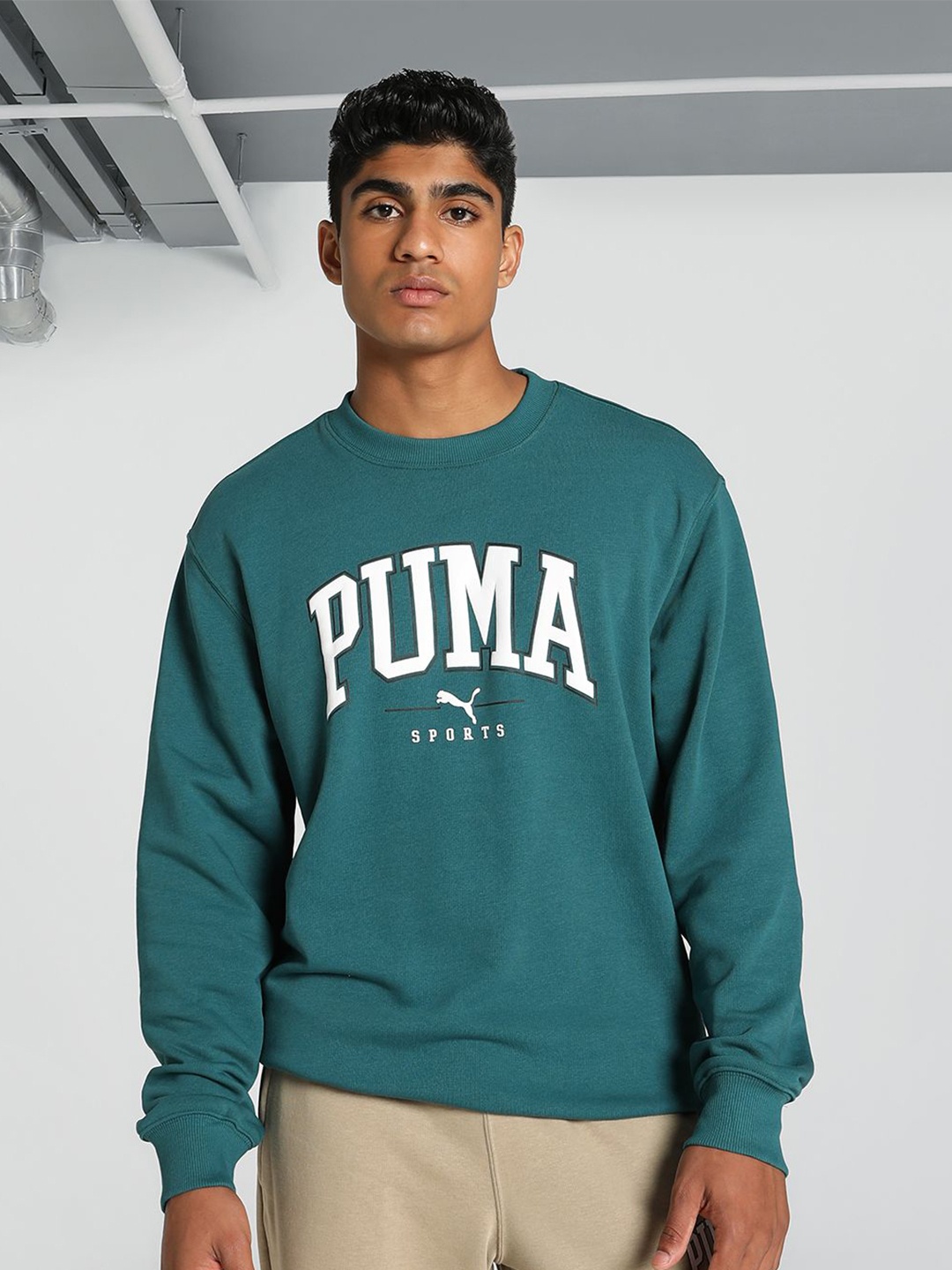 

Puma SQUAD Printed Cotton Crew Neck Sweatshirt, Green