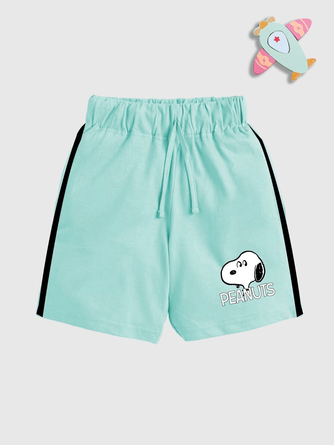

YK X Minute Mirth Boys Peanuts Printed Pure Cotton Shorts, Turquoise blue