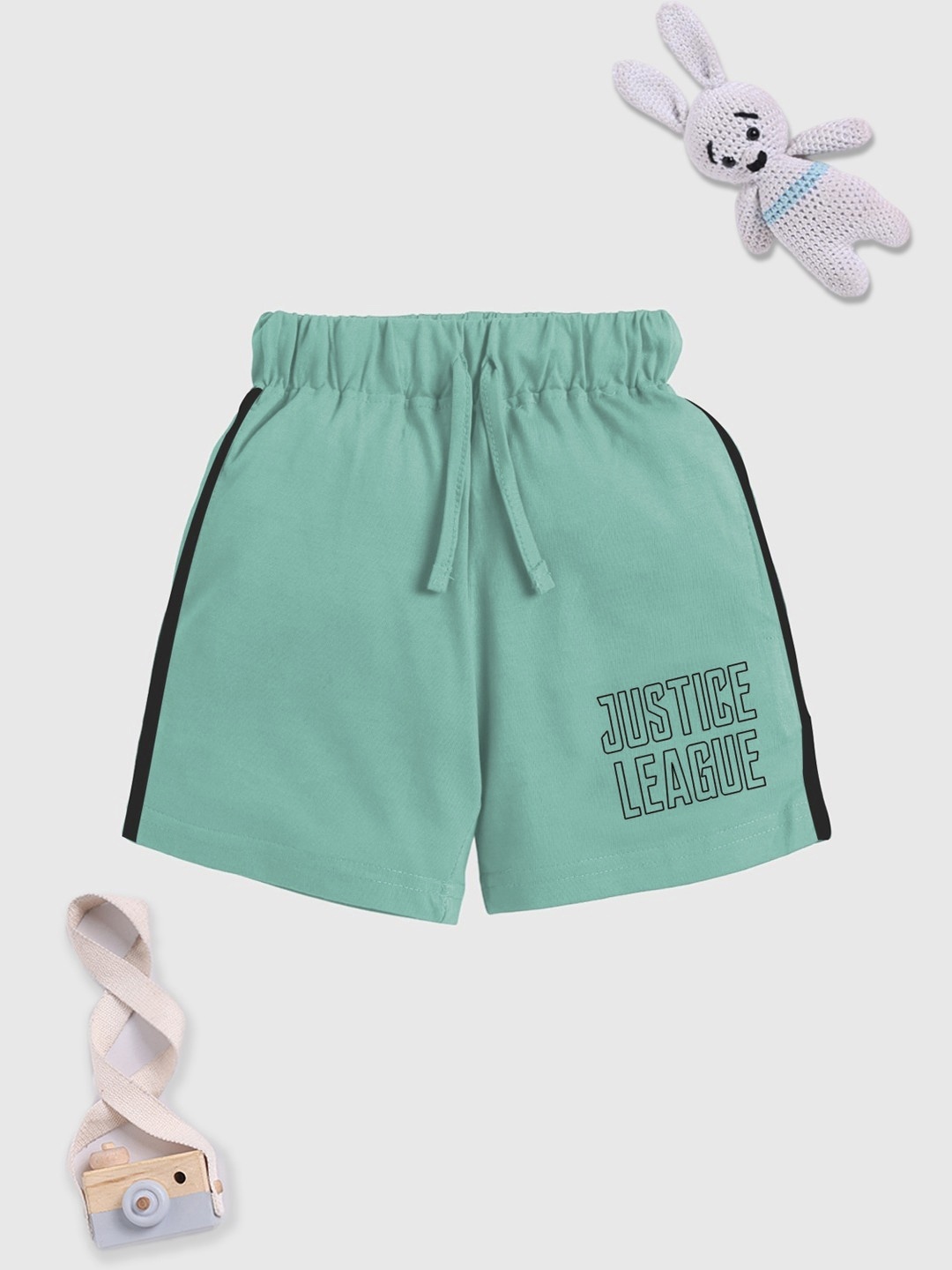 

YK X Minute Mirth Boys Pure Cotton Typography Justice League Printed Shorts, Teal