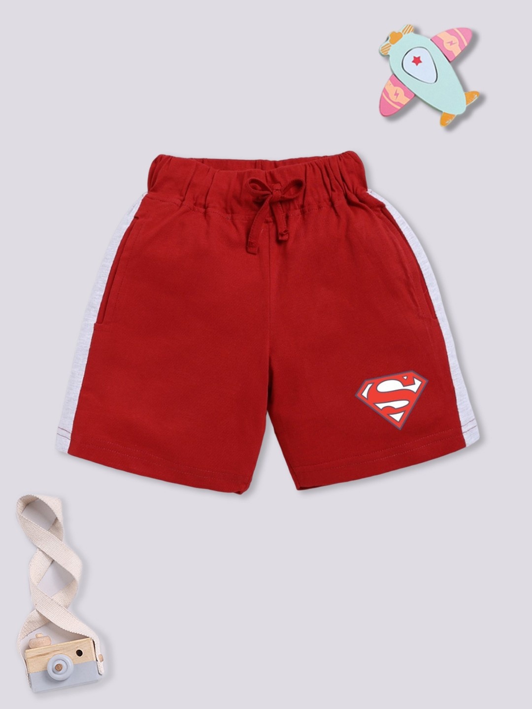 

YK X Minute Mirth Boys Superman Printed Pure Cotton Shorts, Maroon