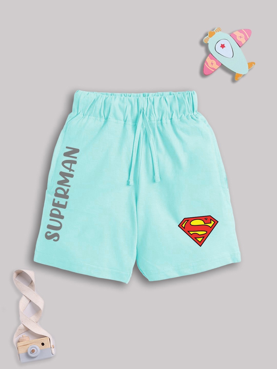 

YK X Minute Mirth Boys Pure Cotton Superman Printed Shorts, Blue