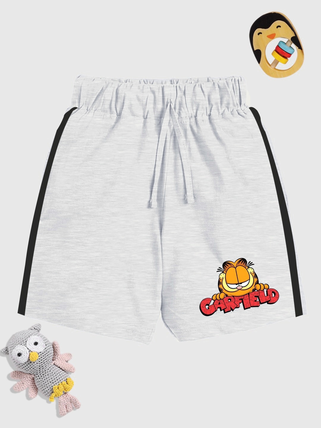 

YK X Minute Mirth Boys Garfield Printed Pure Cotton Shorts, Grey melange