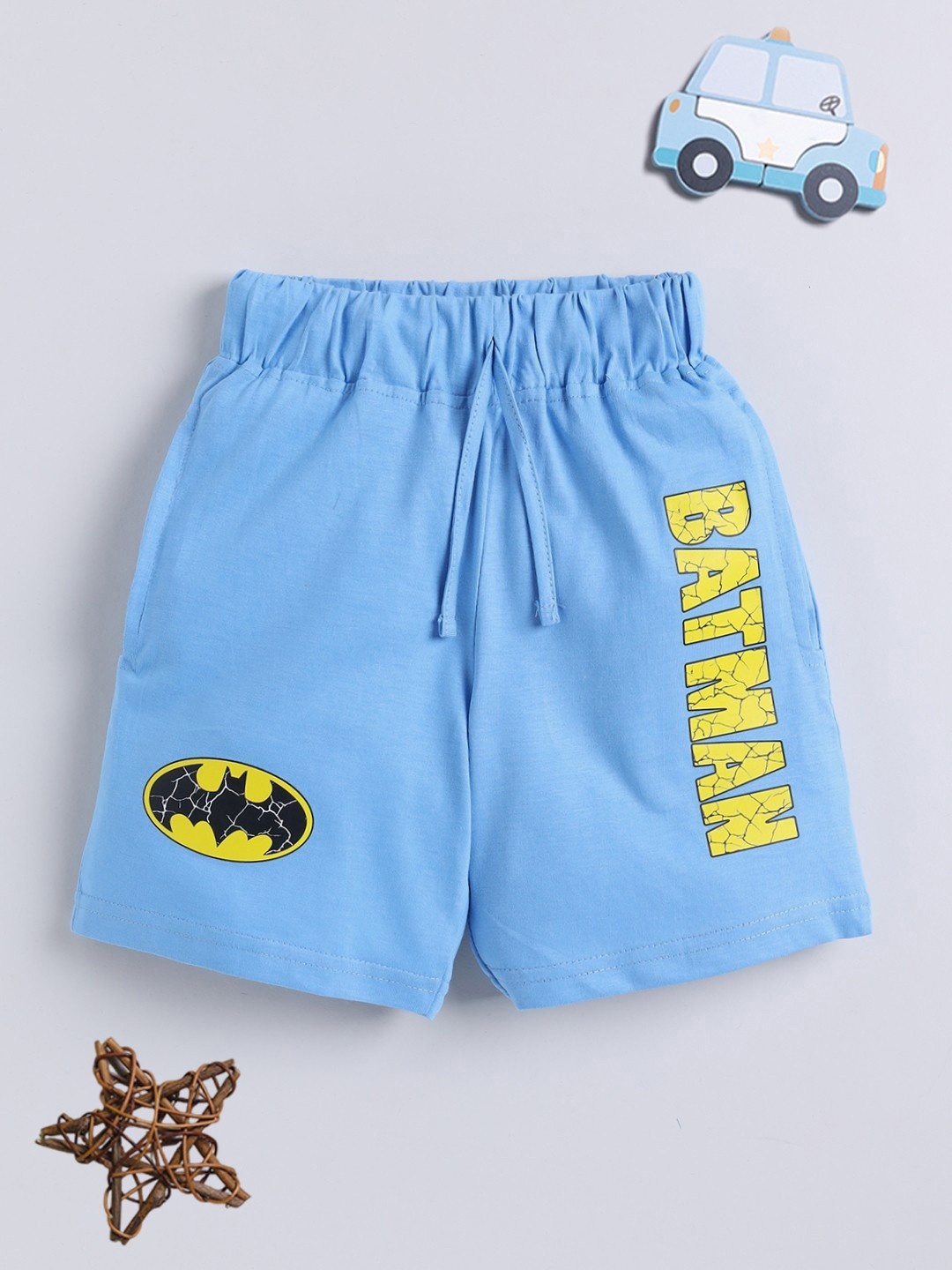 

YK X Minute Mirth Boys Pure Cotton Batman Printed Shorts, Blue
