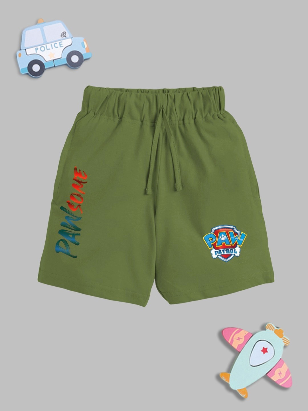 

YK X Minute Mirth Boys Paw Patrol Printed Pure Cotton Shorts, Green