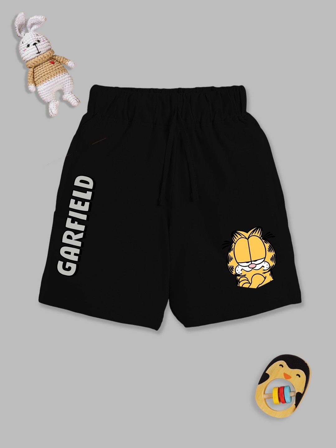 

YK X Minute Mirth Boys Pure Cotton Garfield Printed Shorts, Black