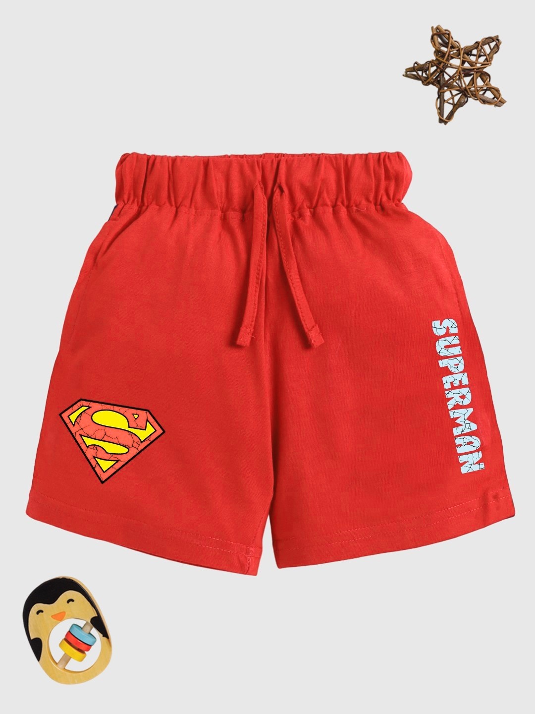 

YK X Minute Mirth Boys Pure Cotton Printed Superman Shorts, Red