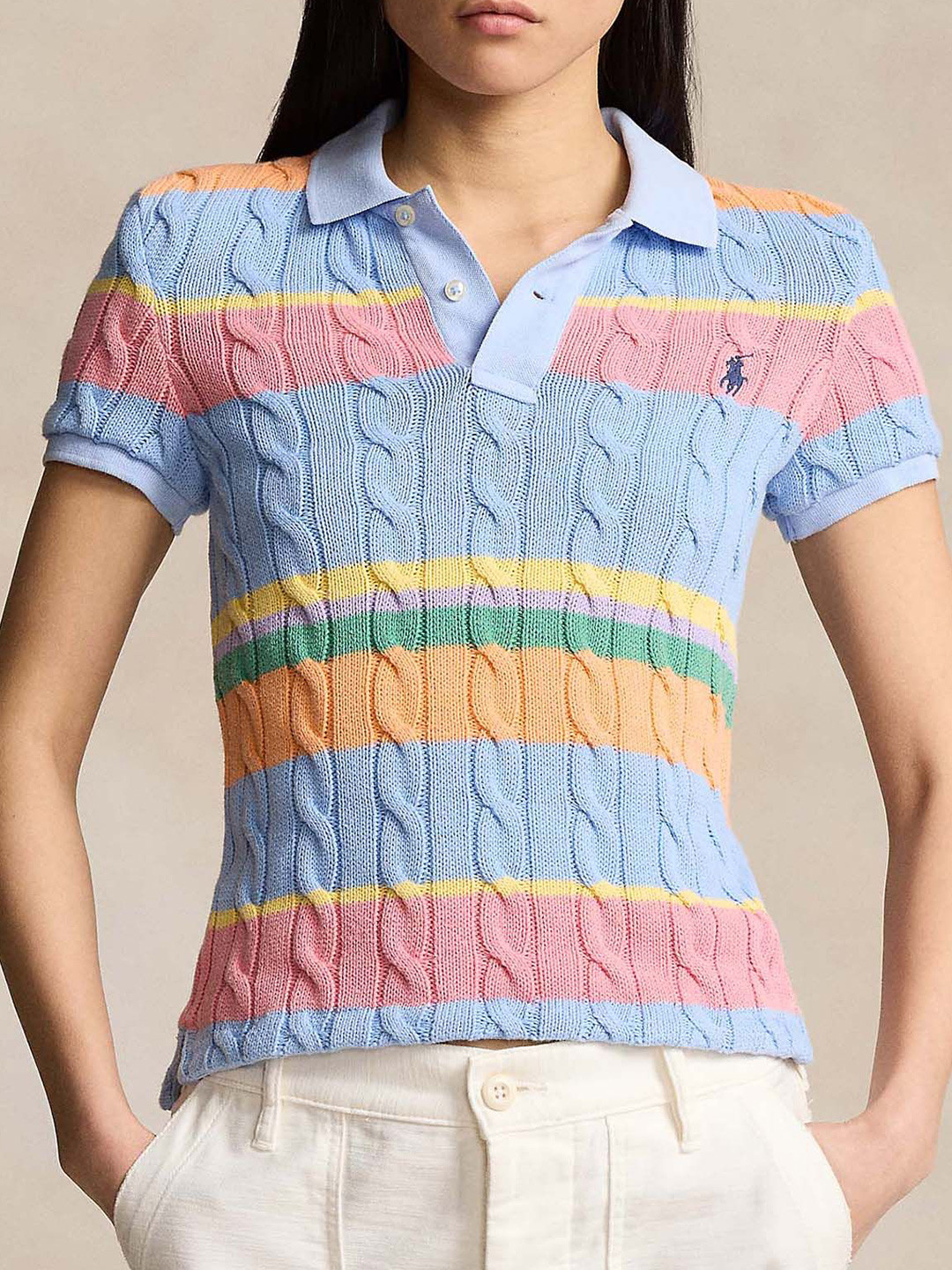 

Polo Ralph Lauren Slim Fit Cable-Knit Polo T-Shirt, Blue
