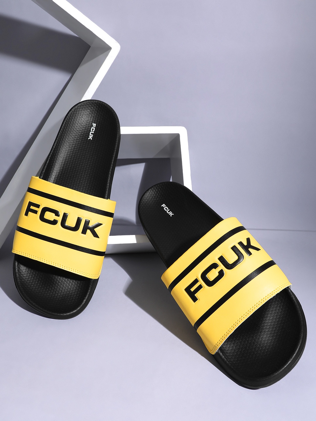 

FCUK Men Barnd Logo Printed Sliders, Black