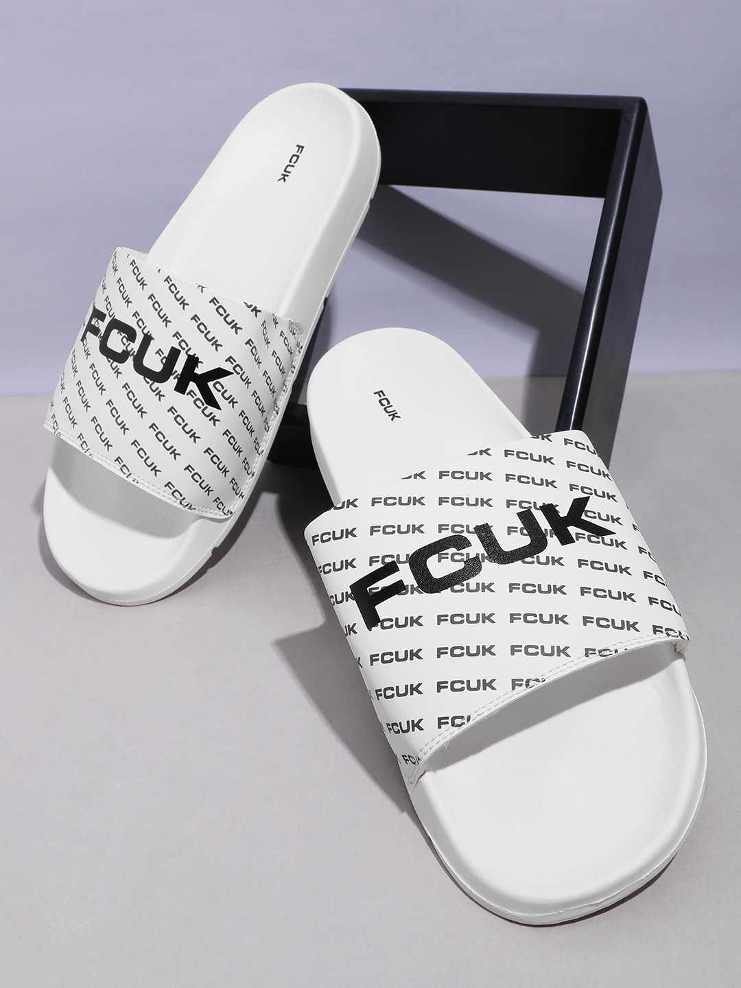 

FCUK Men Brand-Logo Print Sliders, White