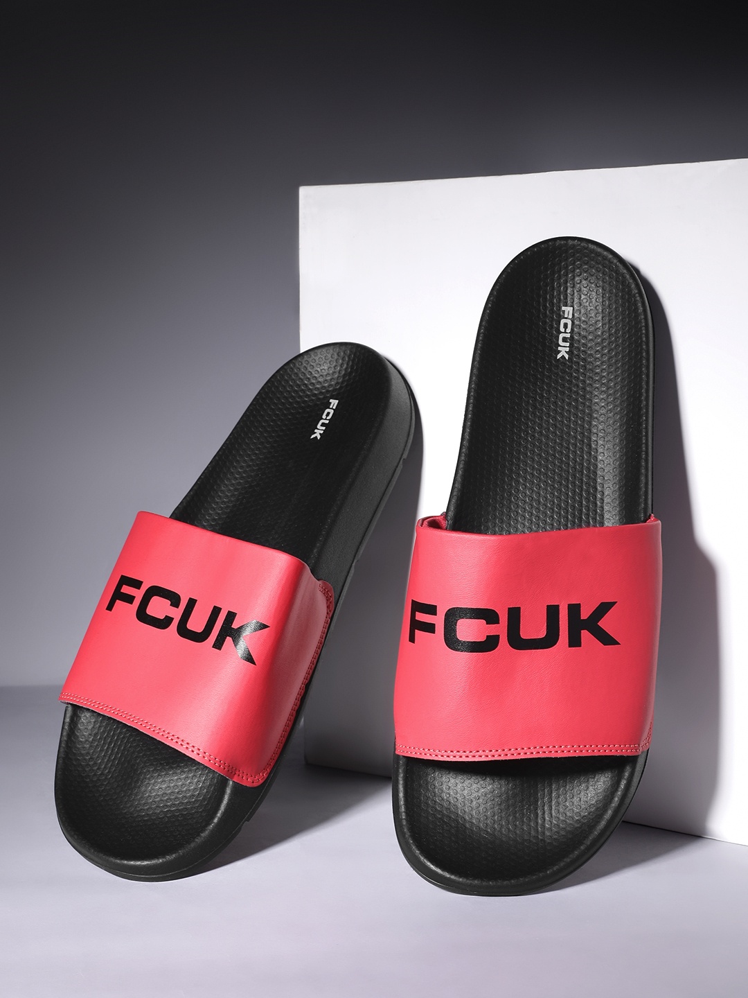 

FCUK Men Brand Logo Printed Sliders, Red