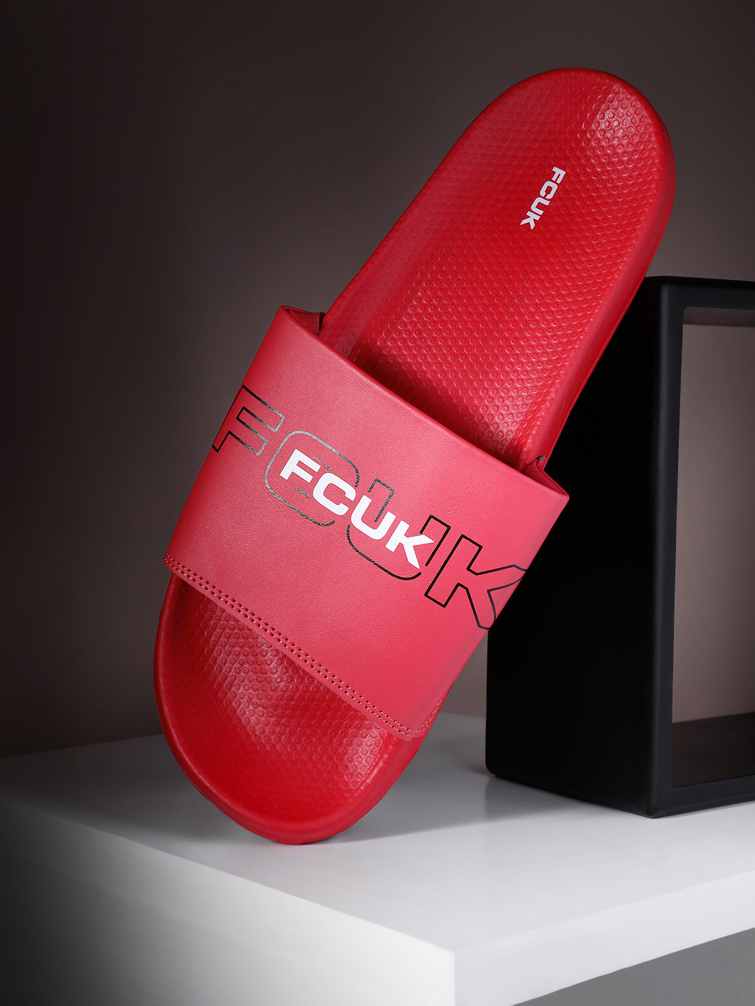 

FCUK Men Brand-Logo Print Sliders, Red